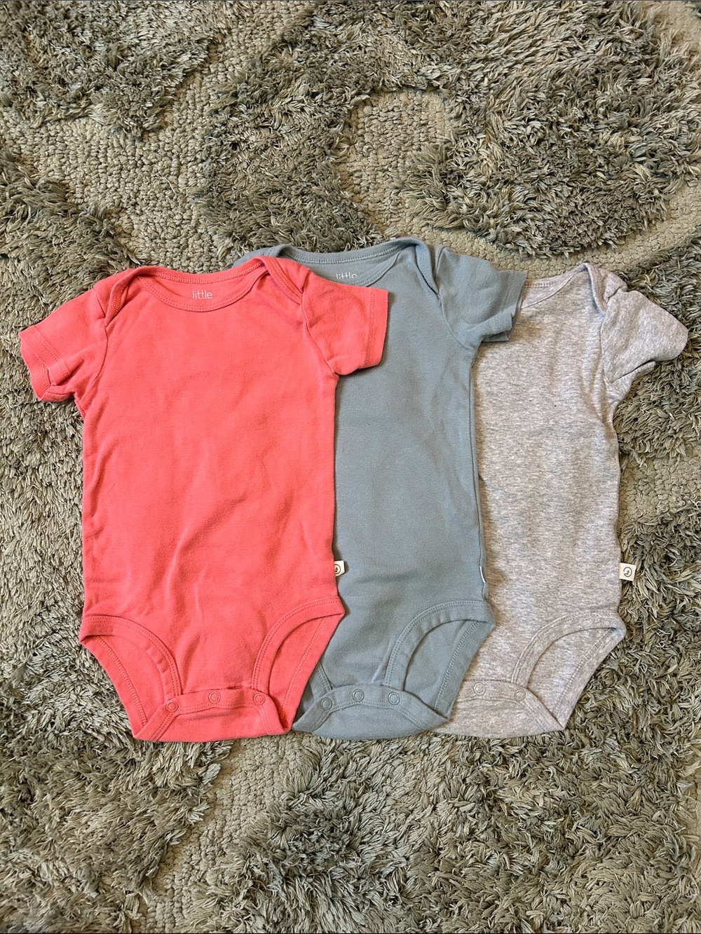 3-Pack Coral, Blue & Heather Gray Baby One-Piece Bodysuits